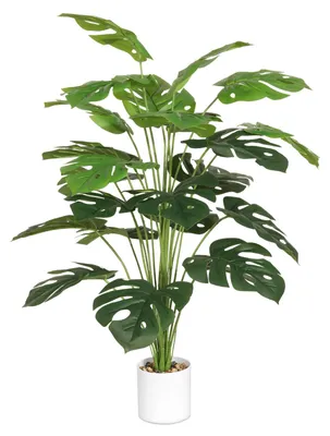Image de Palmier tropical artificiel et réaliste avec 24 feuilles, monstera artificiel en pot, grande plante artificielle pour l'intérieur et l'extérieur, salon, balcon, chambre à coucher, décoration d'intérieur