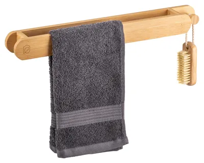 Image de porte-serviettes eluno avec crochets supplémentaires, barre porte-serviettes en bambou