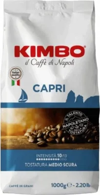 A bag of Kimbo Capri coffee beans.