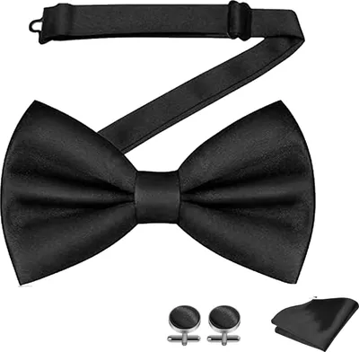 Produktbild von 3 Stück klassische einfarbige vorgebundene Fliege für Herren, Satin-Fliege, verstellbare formelle Halsfliege, Herren-Fliege, vorgebundene Fliege für Partys, Hochzeiten (schwarz), Nein, NO