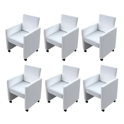 Image de vidaXL Chaises de salle à manger 6 pcs. Blanc Similicuir