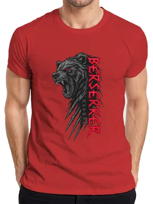 Immagine prodotto di Maglietta da uomo, design "Berserker Bär Wikinger Krallen Runen Nordische Mythologie Odin", colore rosso, taglia 3XL