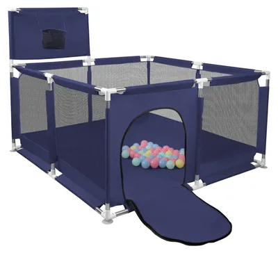 Produktbild von Baby Laufgitter - Spielgitter und Bällebad - 126x126x66 cm - Mit Basketballkorb - Lauflernhilfe 1–2 Jahre - Blau
