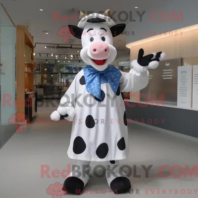 Produktbild von Maskottchen REDBROKOLY einer Holstein-Kuh mit Oberhemd und Fußpolstern
