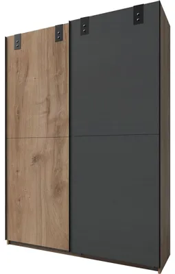 Productafbeelding van Schuifdeurenkast, garderobekast Cardiff, 135 cm. Kleur en afmetingen variëren. Uitvoering: plankeneik / grafiet, afmetingen: 135 x 64 x 198 cm