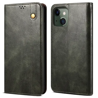 Immagine prodotto di Custodia per iPhone 14 in pelle flip case portafoglio con funzione stand verde
