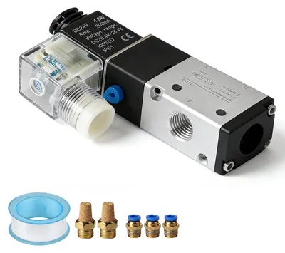 Productafbeelding van 1/4" 24V NC Elektrisch pneumatisch magneetventiel met 3/2-weg en 2 geluiddempers