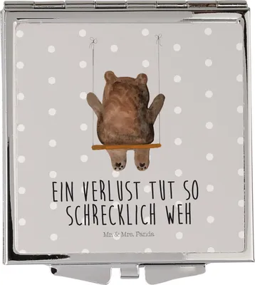Produktbild von Mr. & Mrs. Panda Kosmetikspiegel Bär Schaukel - Grau Pastell - Geschenk, Teddy, Klappspiegel, Schminkspiegel, Kleiner Spiegel, Handspiegel, Mini