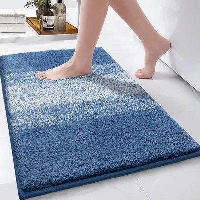 Produktbild von Badezimmermatte 80 x 120 cm, rutschfest, Mikrofaser, maschinenwaschbar, blau, für Badezimmer