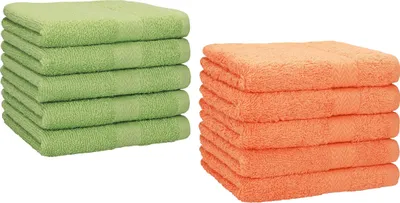 Produktbild von Betz 10 Stück Gästetücher 30x50 cm PREMIUM 100% Baumwolle Set Farbe: apfelgrün und orange