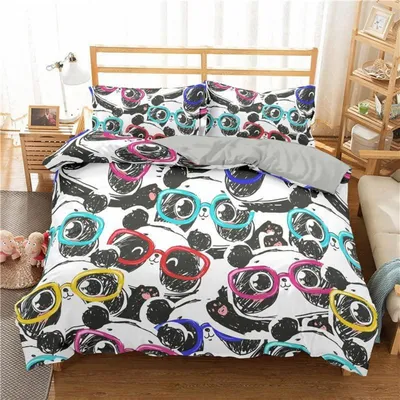 Productafbeelding van Beddengoedset met pandabeeld, cartoonmotief, 135x200 cm + 80x80 cm, microvezel