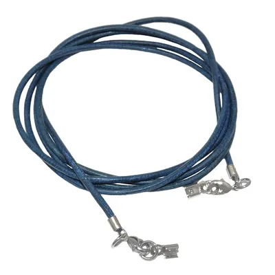 Produktbild von Lederband Rundschnur Rindleder 2mm blau gefärbt mit 2x Verschluss silberfarbig ca. 1m