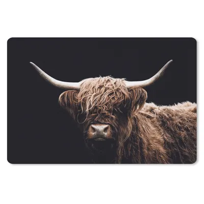 Produktbild von MuchoWow® Schreibtischunterlage Schottischer Highlander - Schwarz - Horn 60x40 cm - XXL Mauspad - Großes Mauspad