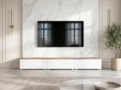 Produktbild von AX LIVING Barvo 3x100 TV Kommode Lowboard Braun/Weiß Hochglanz Stehend