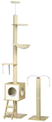 Image de Arbre à chat, construction robuste, hauteur réglable, beige, 40 x 40 x 285 cm