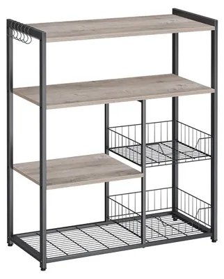 Produktbild von Küchenregal mit 2 Metallkörben – Spanplatte und Stahl – Greige/Schwarz – 35 x 80 x 95 cm