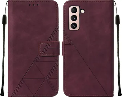 Produktbild von Galaxy S21 5G Hülle, Schlank Prägung Flip Leder Kartenfächer Schutzhülle mit Ständer für Samsung Galaxy S21 5G Rot