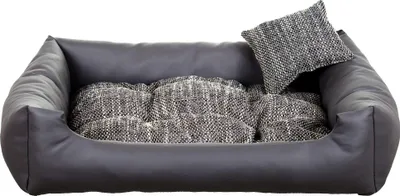 Produktbild von Hundebett EKO – Elegantes Hundesofa aus Ökoleder, pflegeleichte Hundeliege und langlebiges Hundekissen in hoher Qualität (M - 80x65, Dunkelgrau)