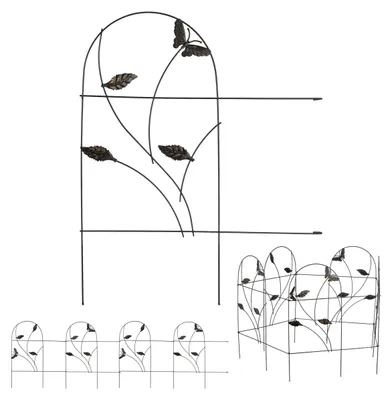 Immagine prodotto di Set da 10 elementi: recinzione per aiuole, bordura da giardino, recinzione decorativa in metallo, motivo a farfalla, A x L: 46 x 500 cm, recinzione ornamentale, nera