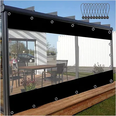 Productafbeelding van Waterdicht Zeildoek Gordijn - Buitenpaneel Dekzeil - Bescherming Buitenruimte - Transparant PVC Ontwerp - 270x220cm - Zwart Transparant