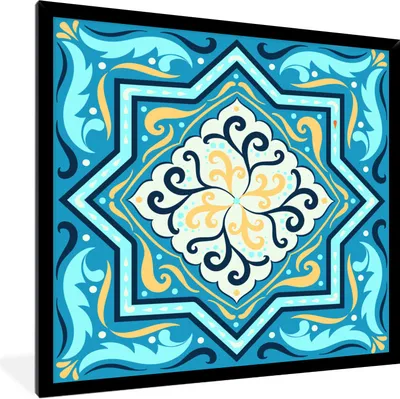 Produktbild von MuchoWow® Gerahmtes Poster Formen - Blau - Gelb 40x40 cm - Poster mit Schwarzem Bilderrahmen Wandposter Rahmen Foto Bilder - Mit Rahmen - Wanddekoration Schlafzimmer