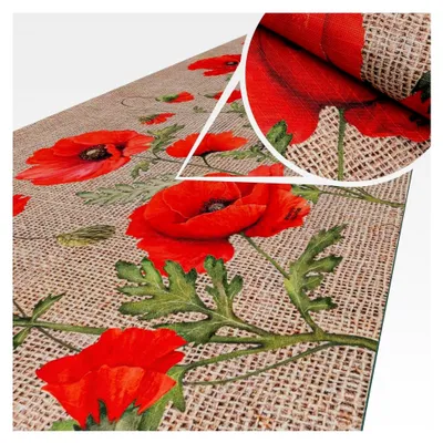 Produktbild von Küchenteppich Küchenläufer waschbar rutschfest Mohnblumen 280 x 52 cm