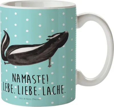 Produktbild von Mr. & Mrs. Panda Plastikbecher Stinktier Yoga - Türkis Pastell - Geschenk, Liebe, Kindertasse, Mehrwegbecher, Namaste, Trinklernbecher, Wildtier, Pott, Haferl, Raubtier