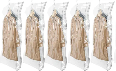 Produktbild von 5er Set Kleiderschutzhüllen, transparente PVC Kleideraufbewahrung, wasserdicht & staubdicht, 70×145 cm, mit Reißverschluss & 360° drehbarem Haken