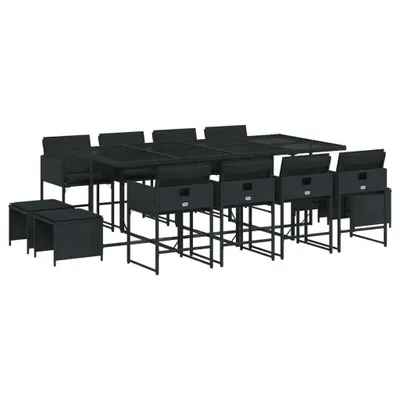 Produktbild von 13-tlg. Garten-Essgruppe mit Kissen Schwarz Poly Rattan