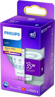 Productafbeelding van Philips Spotlamp 35 W MR16 GU5.3, 4,4 W, 35 W, GU5.3, 345 lm, 15000 uur, Warm wit