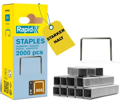 Productafbeelding van Rapid 40109542, Pak met klemmen, 8 mm, 2000 stuks, Bevestiging, Metaal, 49 mm