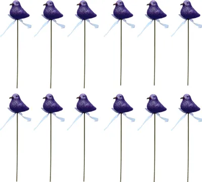Produktbild von Blumen-Stecker Glitzer Vogel lila 6 x 25cm 12 Stück Dekostecker Gartenstecker Bird Deko