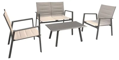Immagine prodotto di Set Salotto da Giardino Divano 2 Poltrone e Tavolino in Alluminio Taupe