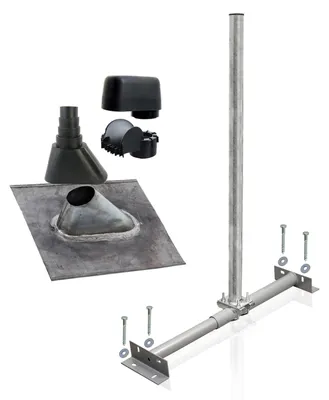 Produktbild von SkyRevolt Dachsparrenhalter Set 1m Mast 60mm Blei-Ziegel Manschette Mastkappe