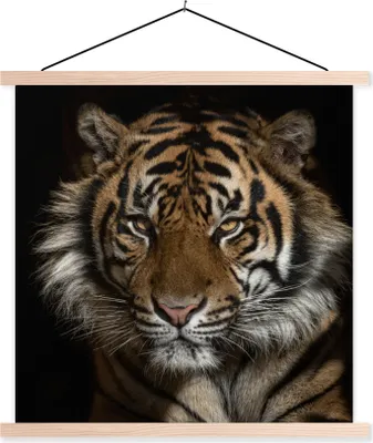 Produktbild von MuchoWow® Textilposter Tiger - Wilde Tiere - Porträt 120x120 cm mit holzfarbenen Rahmen - Textil-Poster