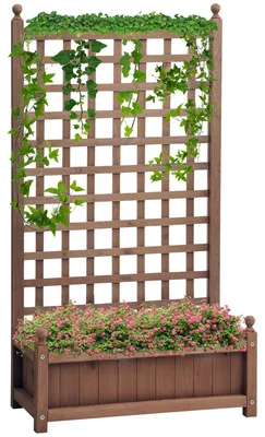 Produktbild von Hochbeet mit Rankgitter Dunkelbraun 64x28x120 cm – Pflanzkasten Holz Rosenbogen