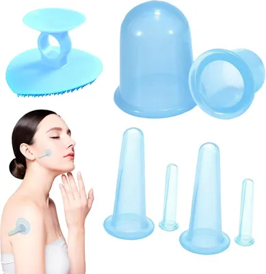 Productafbeelding van Siliconen cupping set, zuignappen, siliconen vacuümcups, 7-delige set siliconen massagegereedschap, anti-veroudering, anti-cellulitis