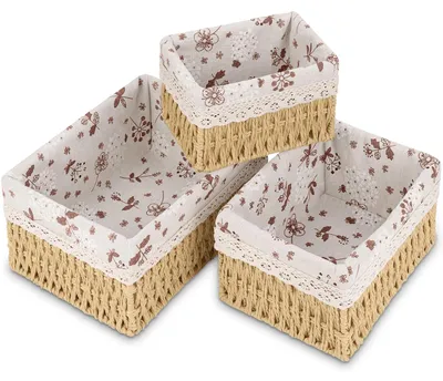 3er-Set geflochtene Aufbewahrungskörbe, Beige, L+M+S