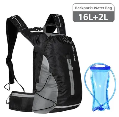 Produktbild von Fahrradrucksack 16L - Trinkrucksack - Ultraleicht Atmungsaktiv - Regenfest Outdoor Rucksack - Mit Trinkblase - Grau