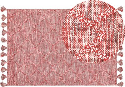BELIANI Koberec červená biela bavlna 160 x 230 cm geometrický vzor obdĺžnikový tvar ručne všívaný so strapcami obývačka spálňa