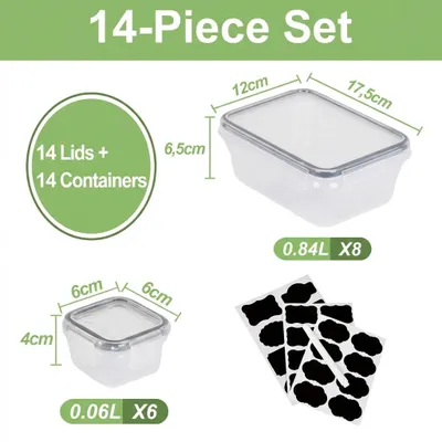 Imagen del producto de Recipientes herméticos para alimentos, diseño apilable para facilitar el almacenamiento, juego de 14 piezas