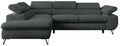 Produktbild von Ecksofa Sofa Grau, Wohnlandschaft L-Form mit Schlaffunktion und Bettkasten, Schlafsofa mit Bettkasten, Sofa mit Einstellbare Kopfstützen, Peter L - Dunkelgrau Struktur - Links Grau