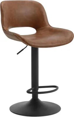 Zdjęcie produktu dla Regulowany taboret barowy z podnóżkiem, wykonany z sztucznej skóry i metalu | Kolor: brązowy | Wymiary: 49x49x84-106,5 cm