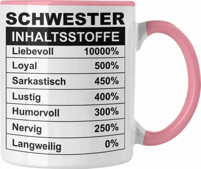 Produktbild von Trendation - Tasse für Schwester Geschenk Spruch Sprüche Geschenkidee Beste Schwester Inhalsstoffe Geburtstag (Rosa)