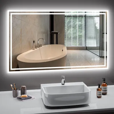Produktbild von PESENXAN Badspiegel mit Beleuchtung 100x60cm, LED Spiegel Bad 3 Lichtfarben Dimmbar, Anti-Beschlag, Badezimmer Spiegel mit Beleuchtung Touchschalter