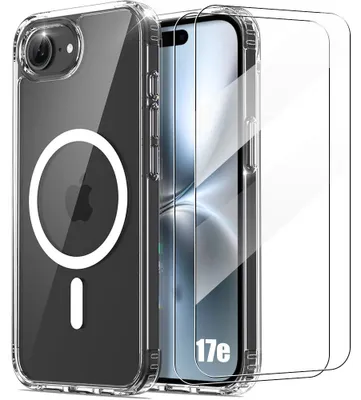 Image de Coque + 2 Verres Trempés pour iPhone 17e, Protection Antichoc avec Cercle Magnétique - Transparent