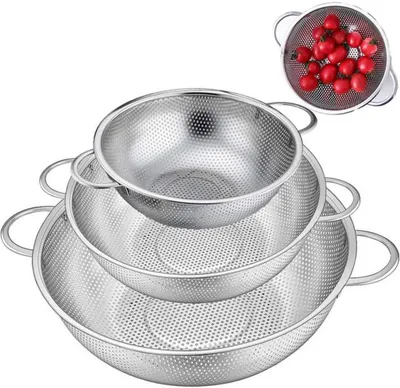Image de Azomor : lot de trois passoires de cuisine en acier inoxydable pour un égouttage et un service efficaces