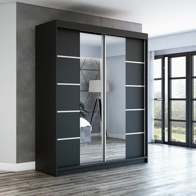 Produktbild von Schwebetürenschrank Kleiderschrank ERA  180 cm Schrank Garderobe Spiegel.Verschiedene Farben (Weiß, Schwarz, Somona). Möbel vom Hersteller!