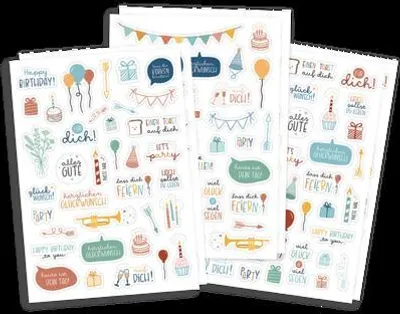 Produktbild von Brunnen Fröhliches Geburtstag Sticker-Set A5, über 200 farbige Sticker auf 6 Bögen