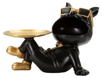 Zdjęcie produktu dla o Ferretti Figurka dekoracyjna „Buddy” z tacą, 27 x 17 x 18,5 cm, czarno-złota
